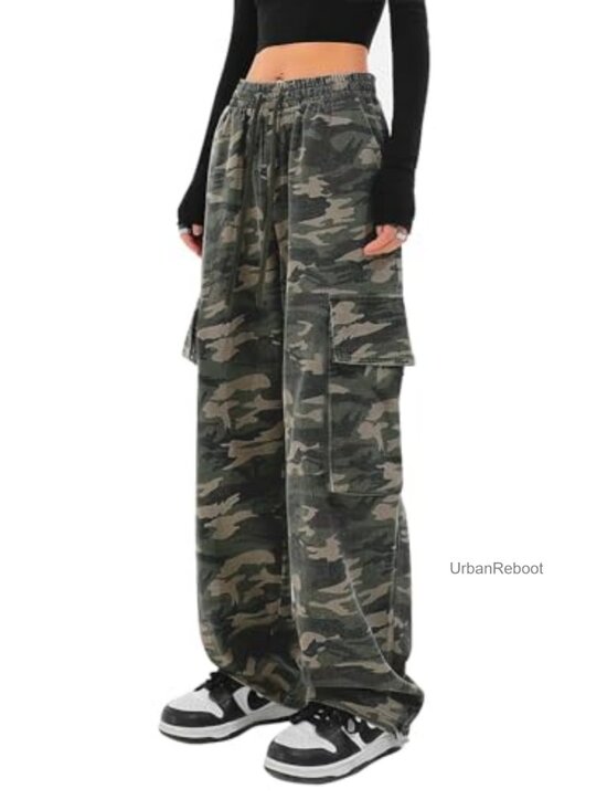 Pants - Cargo Pants Women Baggy Y2K Drawstring Wide Leg 100% Cotton